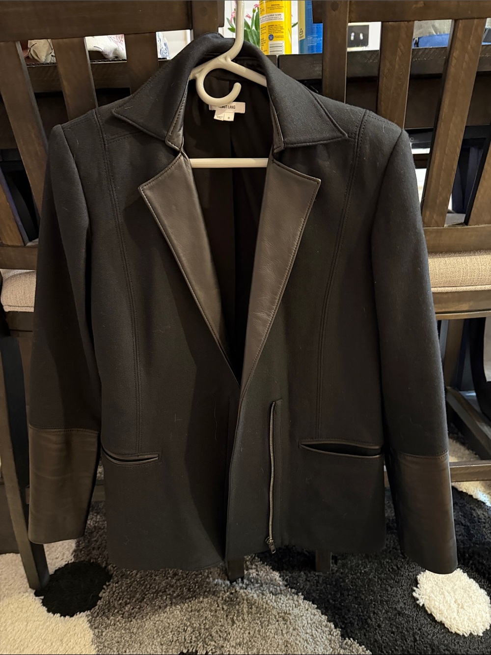Helmut Lang Black Blazer with Leather Trim